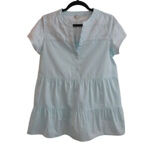 Tyler Boe Womens Light Blue Pinstripe Tiered Embroidered Tunic Top‎ Small Cotton